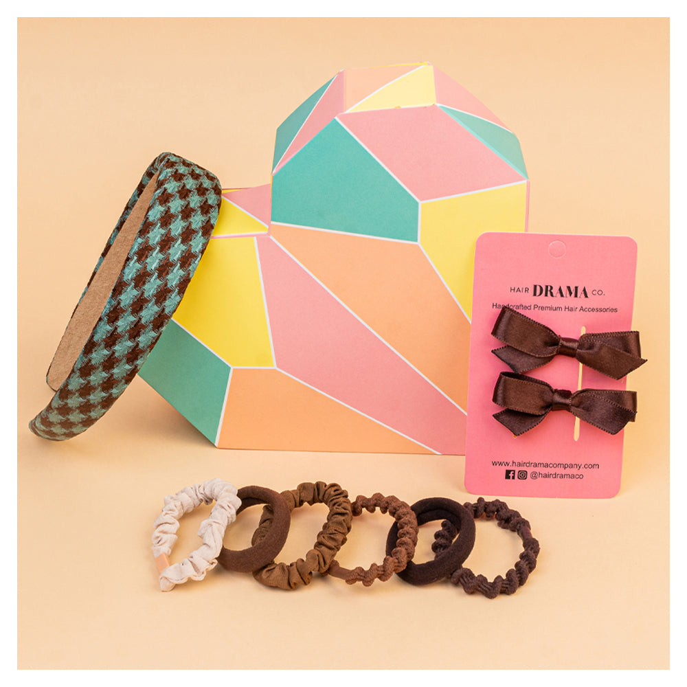 Hair Drama Co Dreamy Gift Box with 1 Hair Band, 2 Mini Hair Bows & 6 Hair Ties - Green