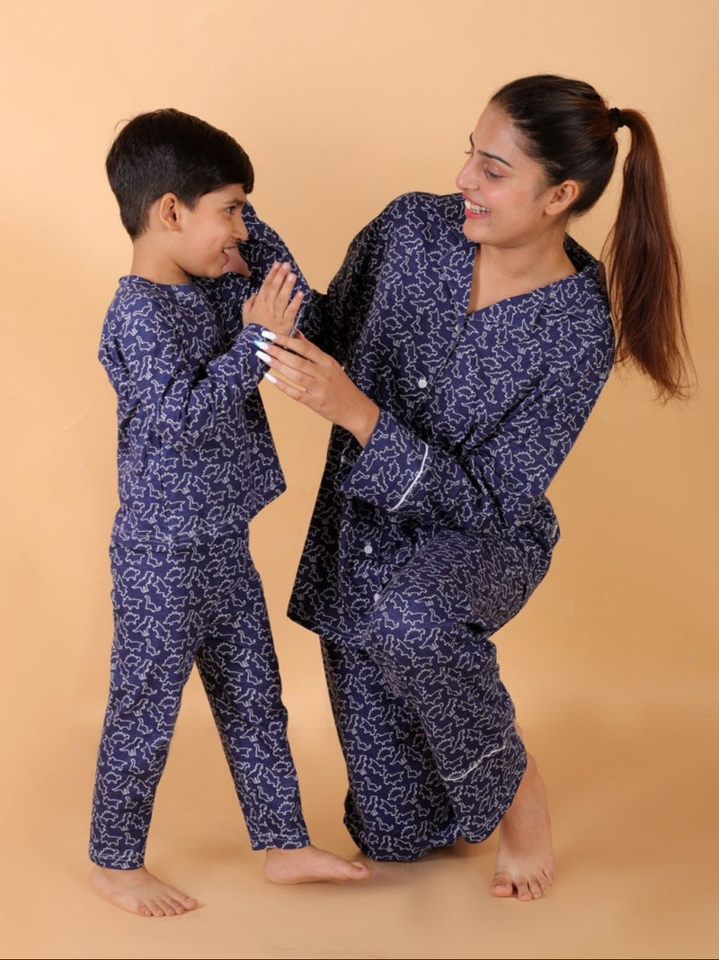 Set Of 2: Dinos Rule Matching Pajama Set For Mom And Baby