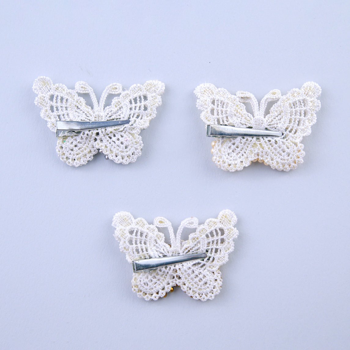 Set of 3 Beaded Butterfly Hairclips in White, Ivory, and Gold for Girls - Choko Kids' Accessory - CHK552