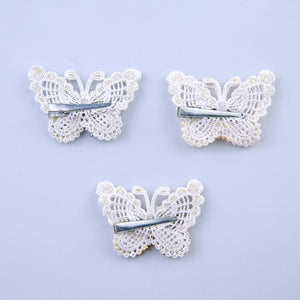 Set of 3 Beaded Butterfly Hairclips in White, Ivory, and Gold for Girls - Choko Kids' Accessory - CHK552