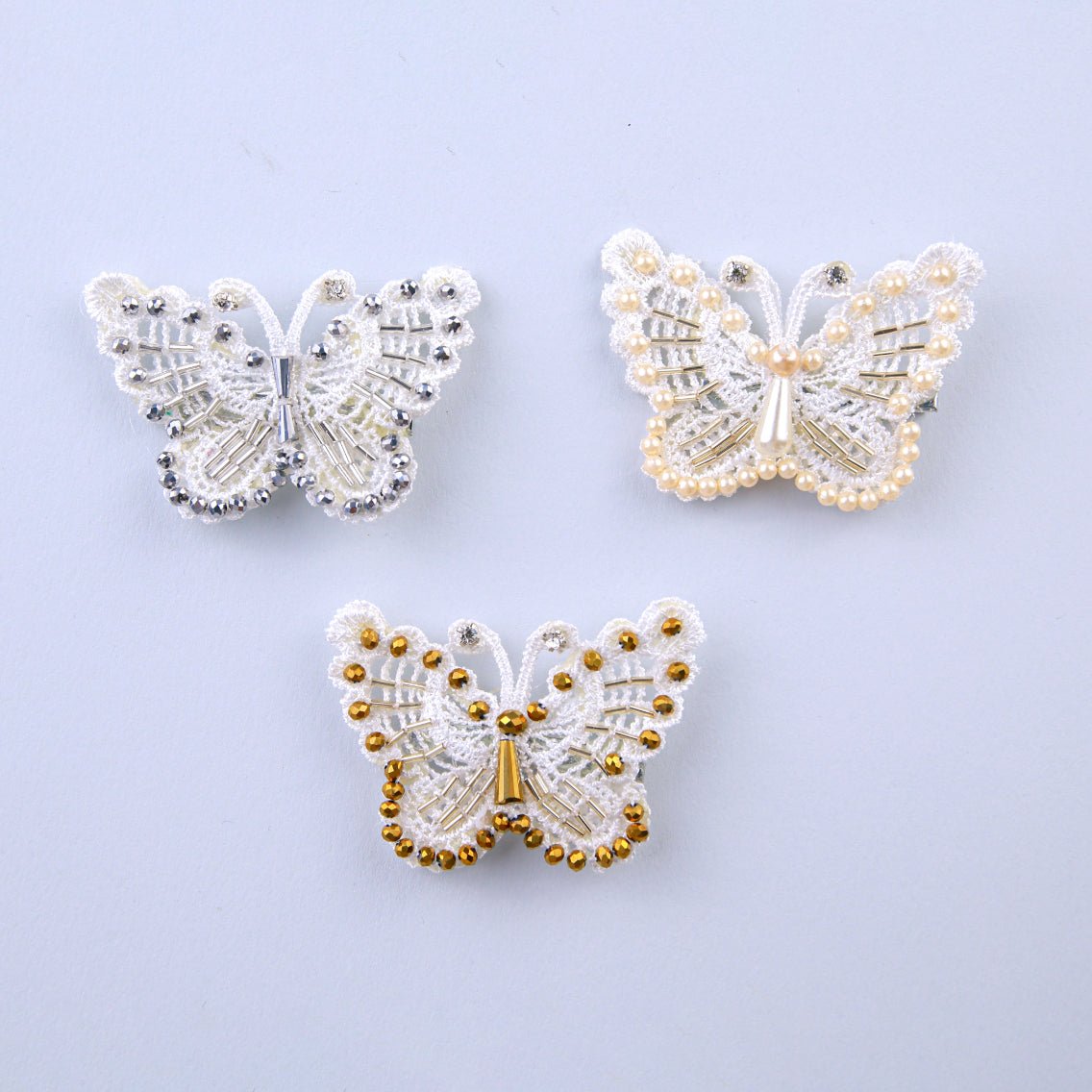 Set of 3 Beaded Butterfly Hairclips in White, Ivory, and Gold for Girls - Choko Kids' Accessory - CHK552