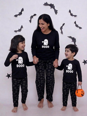 Set Of 3: Boo Matching Pajama Set For Mom And Baby - Halloween Costumes
