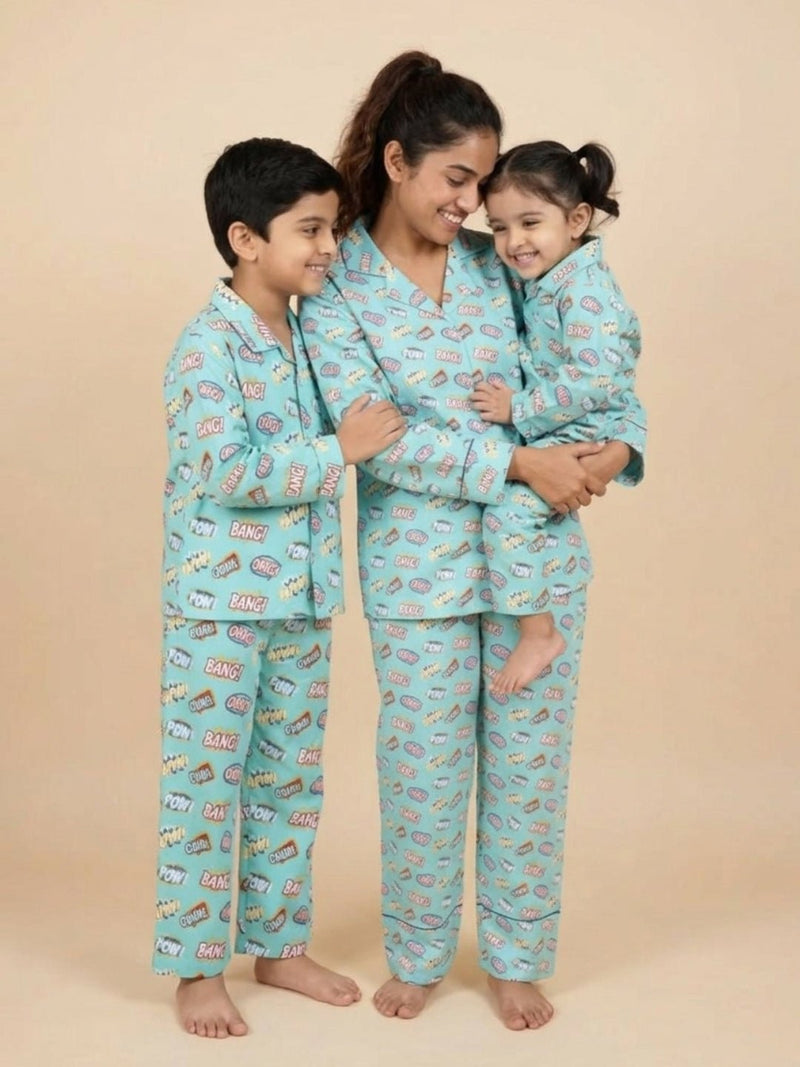 Mighty Fighter Matching Pajama Set For Mom And Baby- Combo of 3