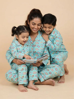 Set Of 3: Mighty Fighter Matching Pajama Set For Mom And Baby - Twinning Combo