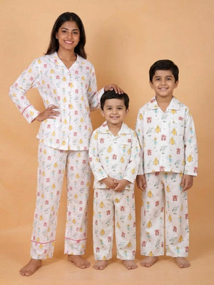 Set Of 3: Robo Club Matching Pajama Set For Mom And Baby - Twinning Combo