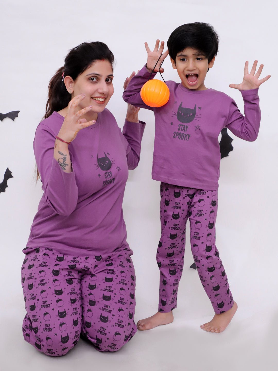 Set Of 3: Stay Spooky Matching Pajama Set For Mom And Baby - PYJ3 - STSPMB