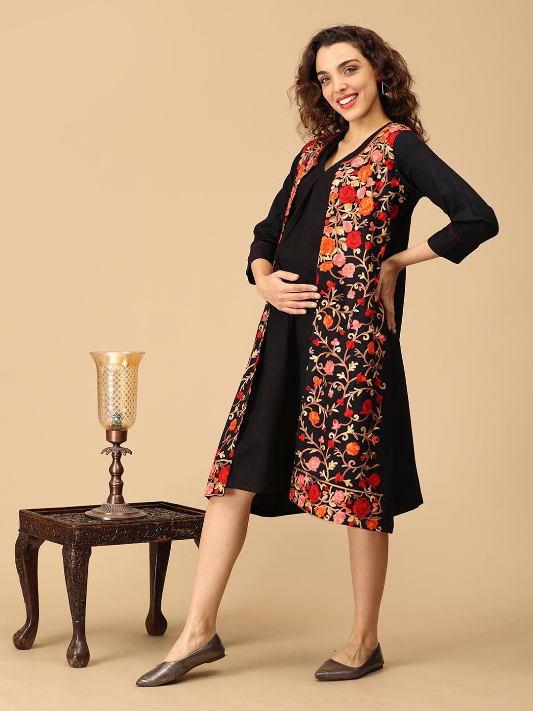Shabnam Cashmilon Maternity and Nursing Shacket Dress - DRS - SK - SBNM - S