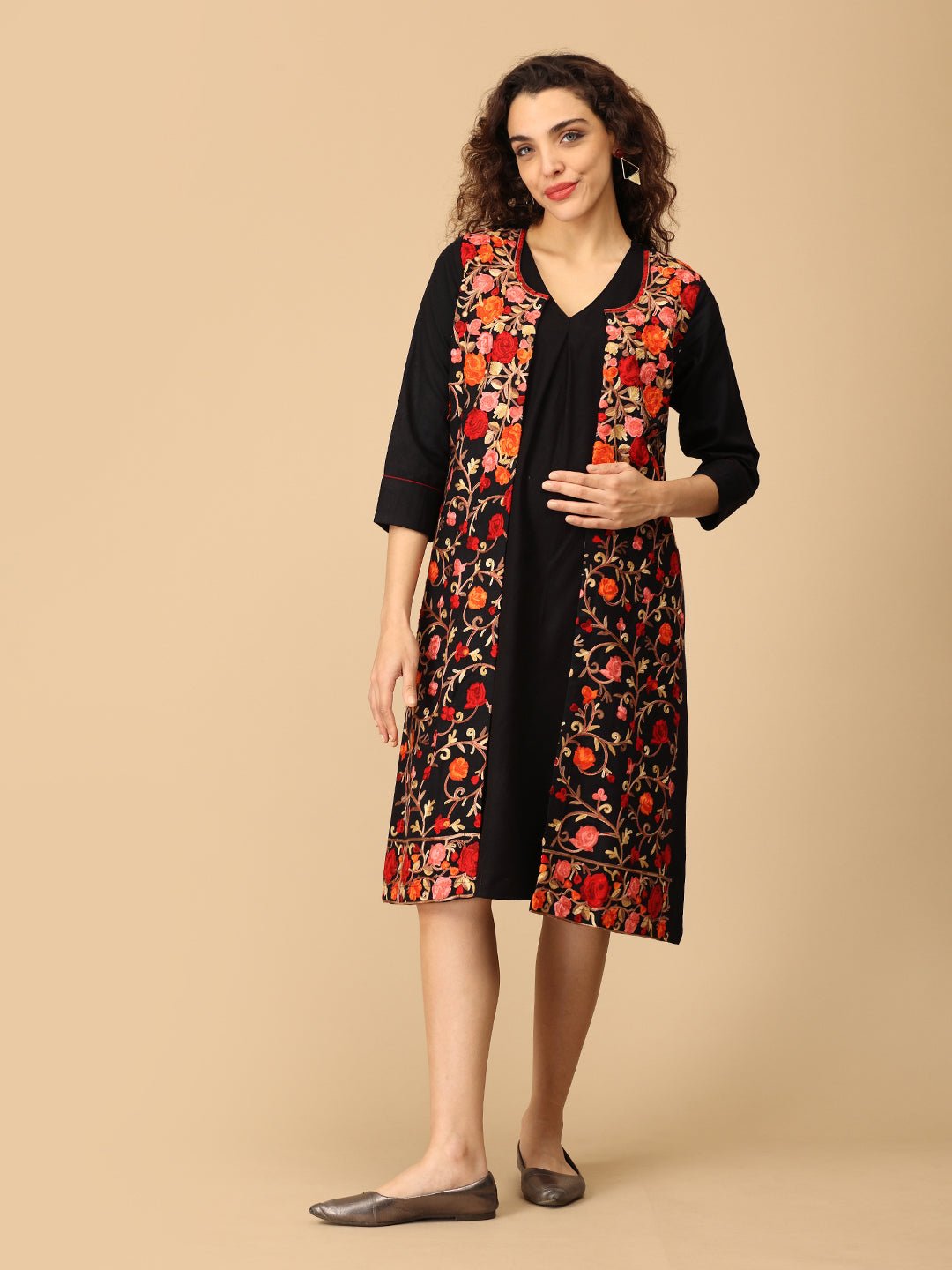 Shabnam Cashmilon Maternity and Nursing Shacket Dress - DRS - SK - SBNM - S