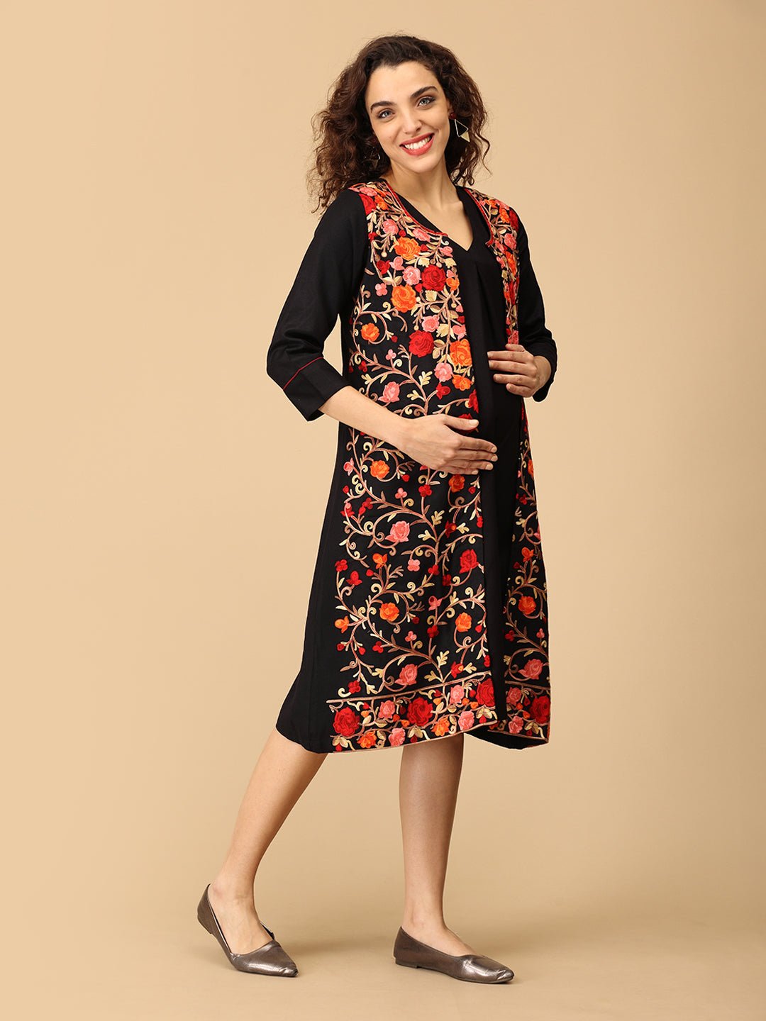 Shabnam Cashmilon Maternity and Nursing Shacket Dress - DRS - SK - SBNM - S