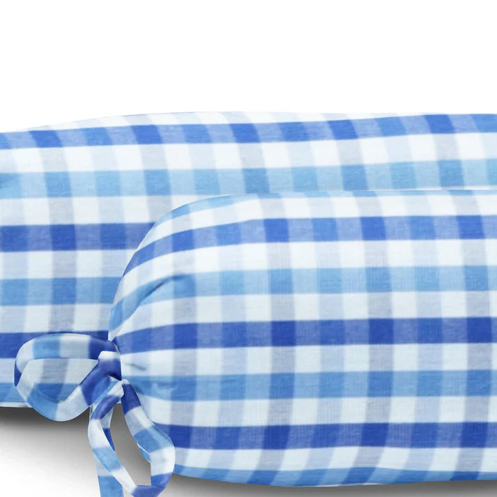 The Baby Atelier 100% Organic Baby Bolster Cover Set with fillers Shaded Blue Checks