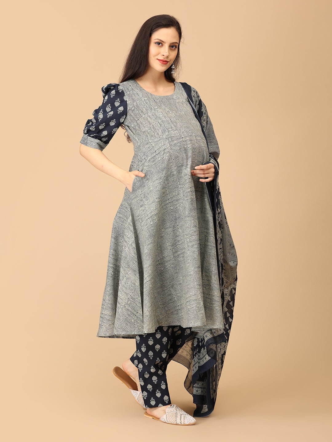 Shape Shifter Maternity and Nursing Kurta Set With Dupatta - MEW - SK - SHPS - S