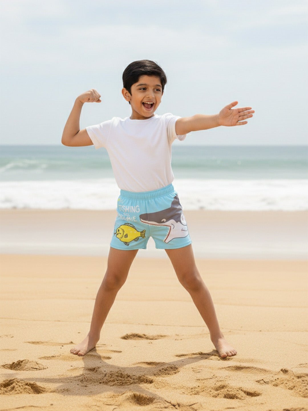 Shark Snap Boys Swim Shorts With Cap Set - 2 - 3 Years Kids Swimwear