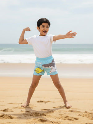 Shark Snap Boys Swim Shorts With Cap Set - 2 - 3 Years Kids Swimwear