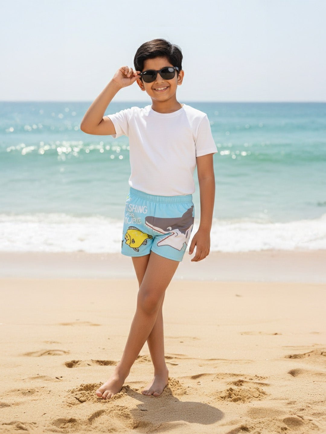 Shark Snap Boys Swim Shorts With Cap Set - 2 - 3 Years Kids Swimwear