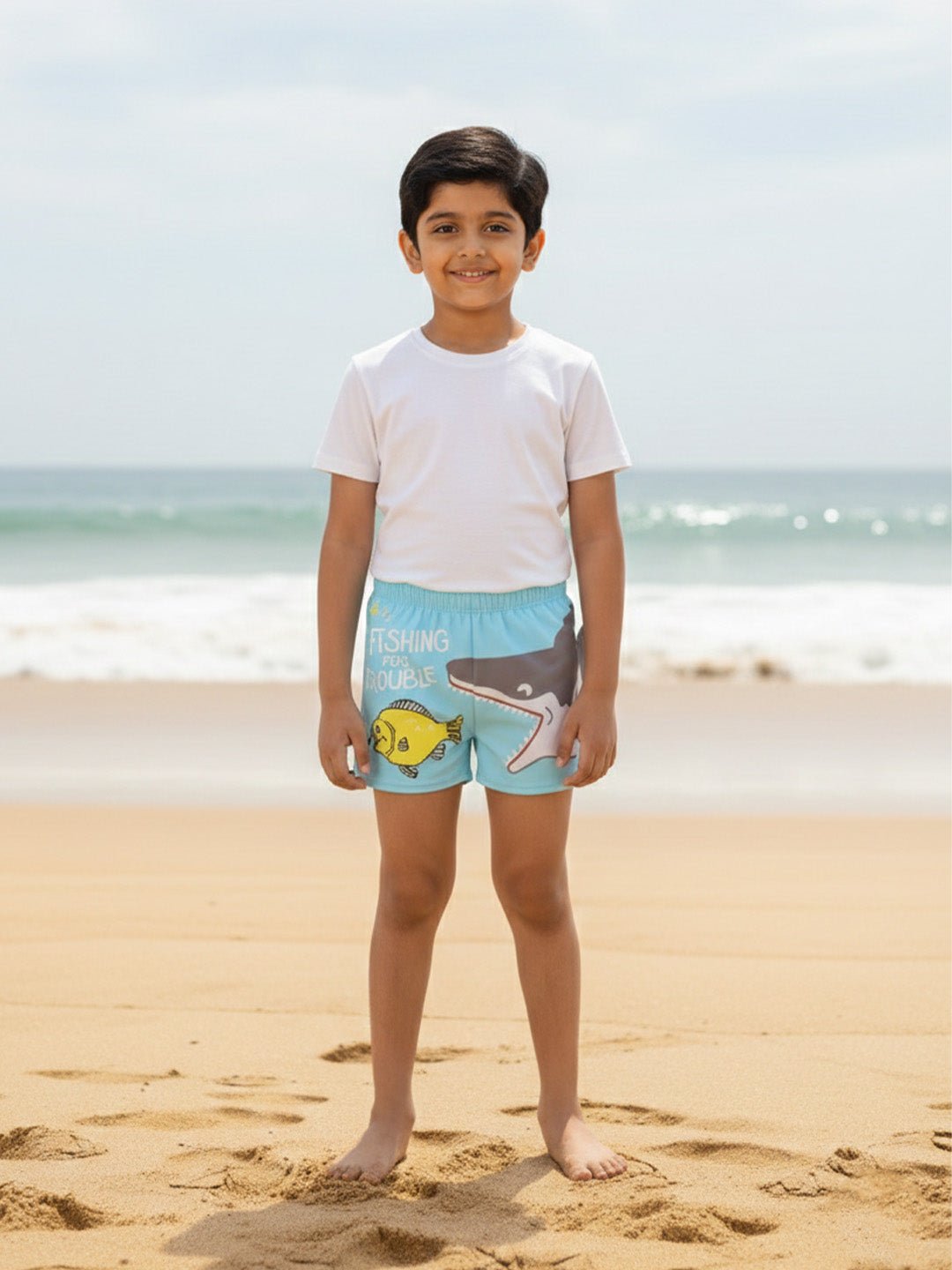 Shark Snap Boys Swim Shorts With Cap Set - 2 - 3 Years Kids Swimwear