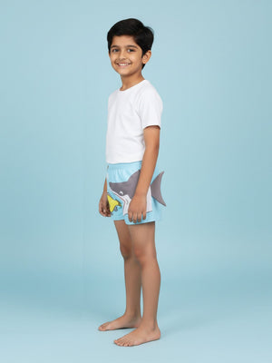 Shark Snap Boys Swim Shorts With Cap Set - 2 - 3 Years Kids Swimwear