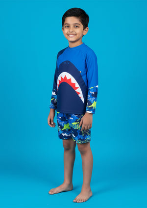Shark Tales Boys Swimsuit - 1 - 2 Years Kids Swimwear