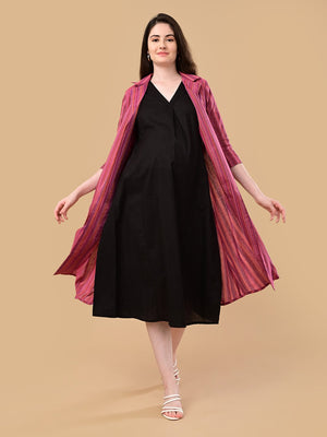 ShiftEase Maternity and Nursing Shacket Dress - Pink Maternity Casual Dress