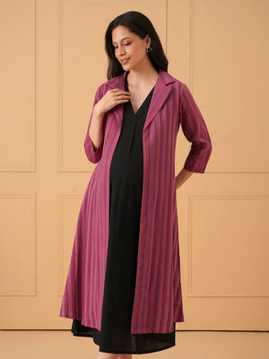 ShiftEase Maternity and Nursing Shacket Dress - Pink Maternity Casual Dress