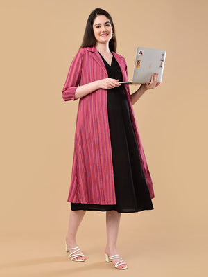 ShiftEase Maternity and Nursing Shacket Dress - Pink Maternity Casual Dress