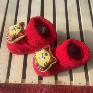 Shimmer Red Lucky Chinese New Year Cat christmas themed Booties/Socks  for Christmas Party, 0-12 months - Little Surprise BoxShimmer Red Lucky Chinese New Year Cat christmas themed Booties/Socks  for Christmas Party, 0-12 months
