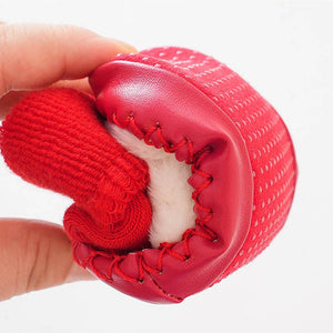 Shiny Red Ruffled Lucky Dragon Christmas themed Booties/Socks for Christmas Party, 0-12 months - Little Surprise BoxShiny Red Ruffled Lucky Dragon Christmas themed Booties/Socks for Christmas Party, 0-12 months