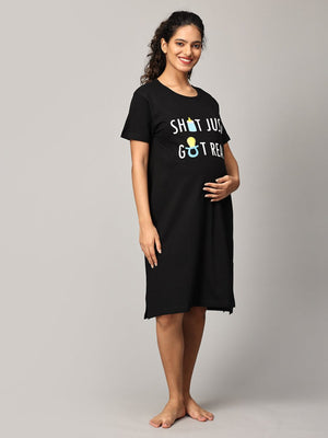 Shit Just Got Real Oversized Maternity T shirt Dress - NW-SC-STJTG-S