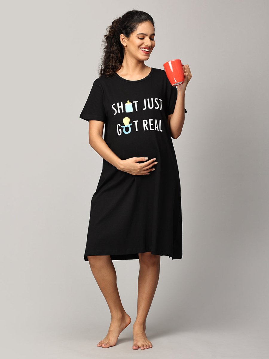Shit Just Got Real Oversized Maternity T shirt Dress - NW-SC-STJTG-S