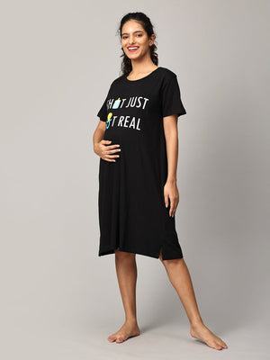 Shit Just Got Real Oversized Maternity T shirt Dress - NW-SC-STJTG-S