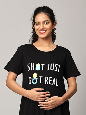 Shit Just Got Real Oversized Maternity T shirt Dress - NW-SC-STJTG-S