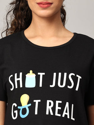 Shit Just Got Real Oversized Maternity T shirt Dress - NW-SC-STJTG-S