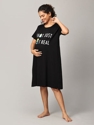 Shit Just Got Real Oversized Maternity T shirt Dress - NW-SC-STJTG-S