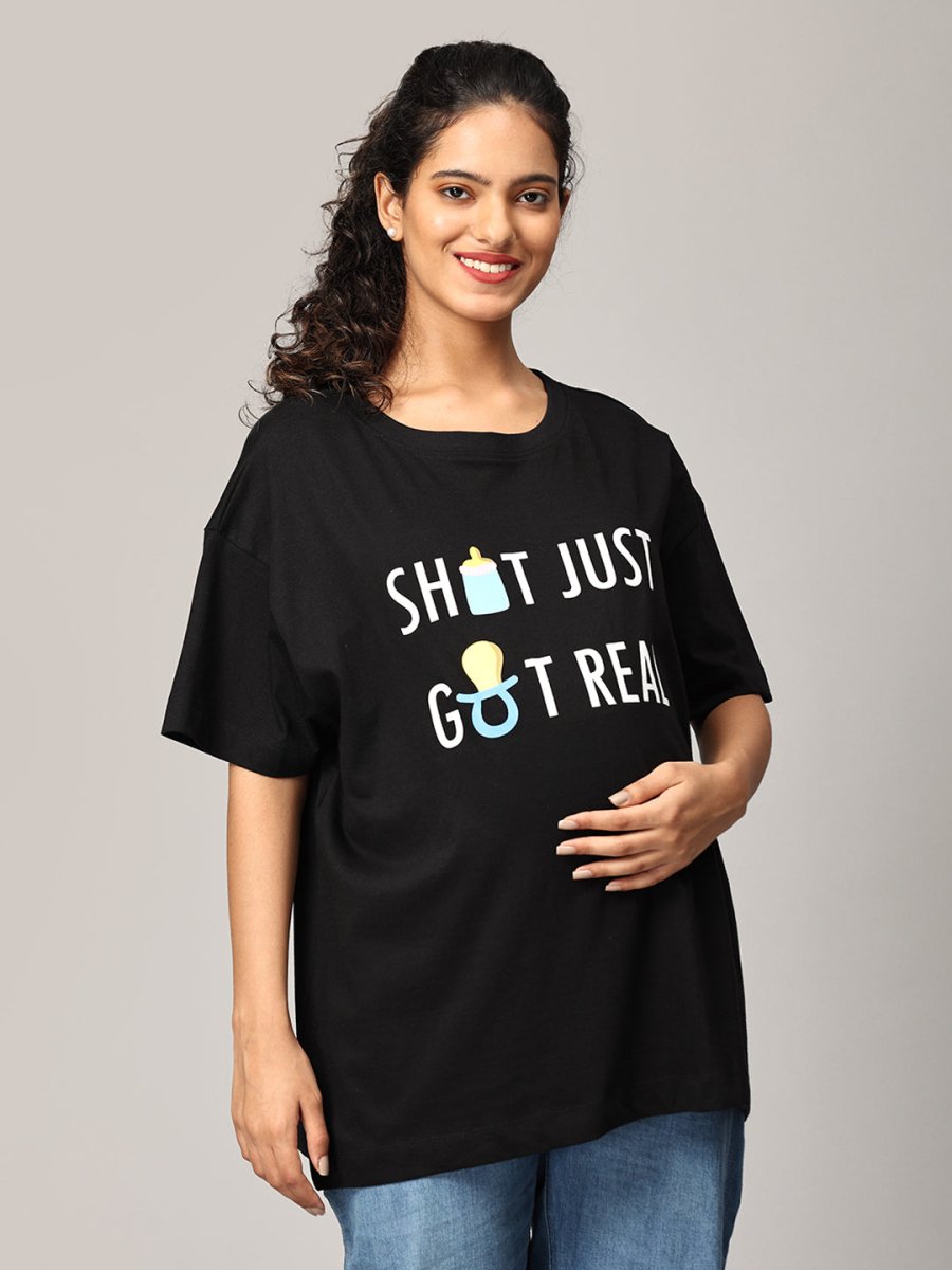Shit Just Got Real Oversized Mumma T shirt - MAT-SC-SJGRO-S