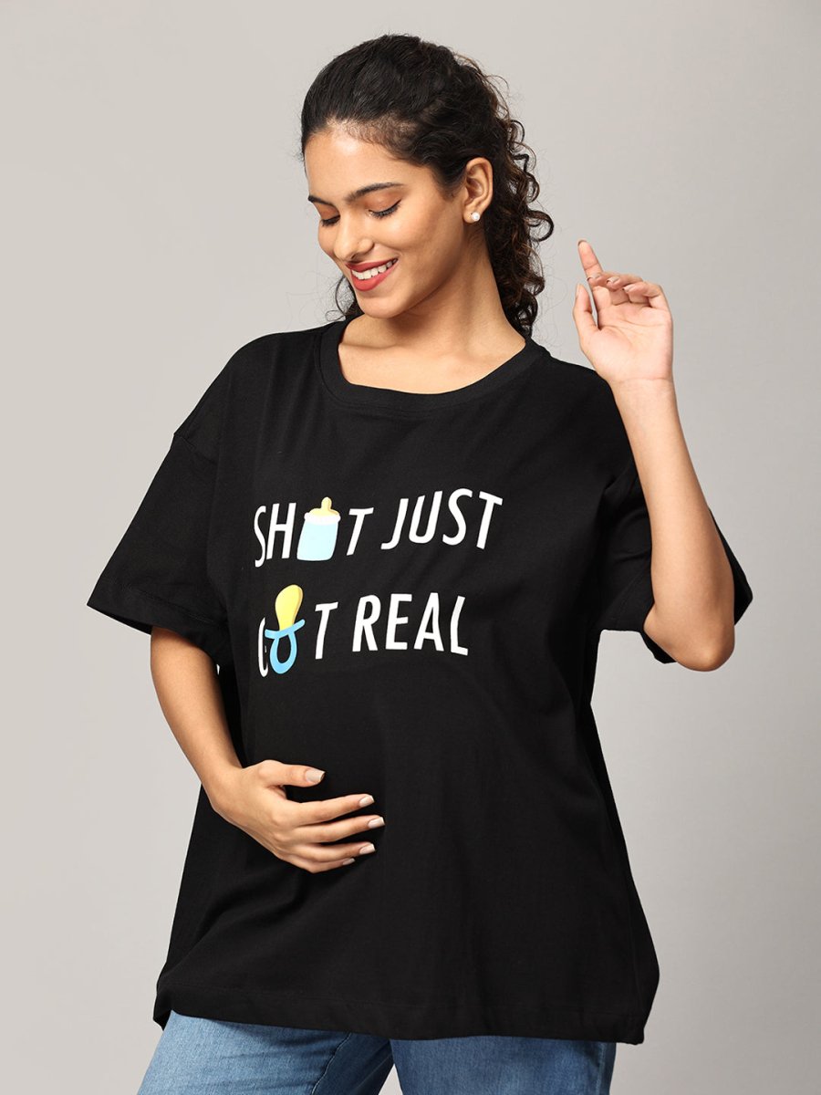 Shit Just Got Real Oversized Mumma T shirt - MAT-SC-SJGRO-S