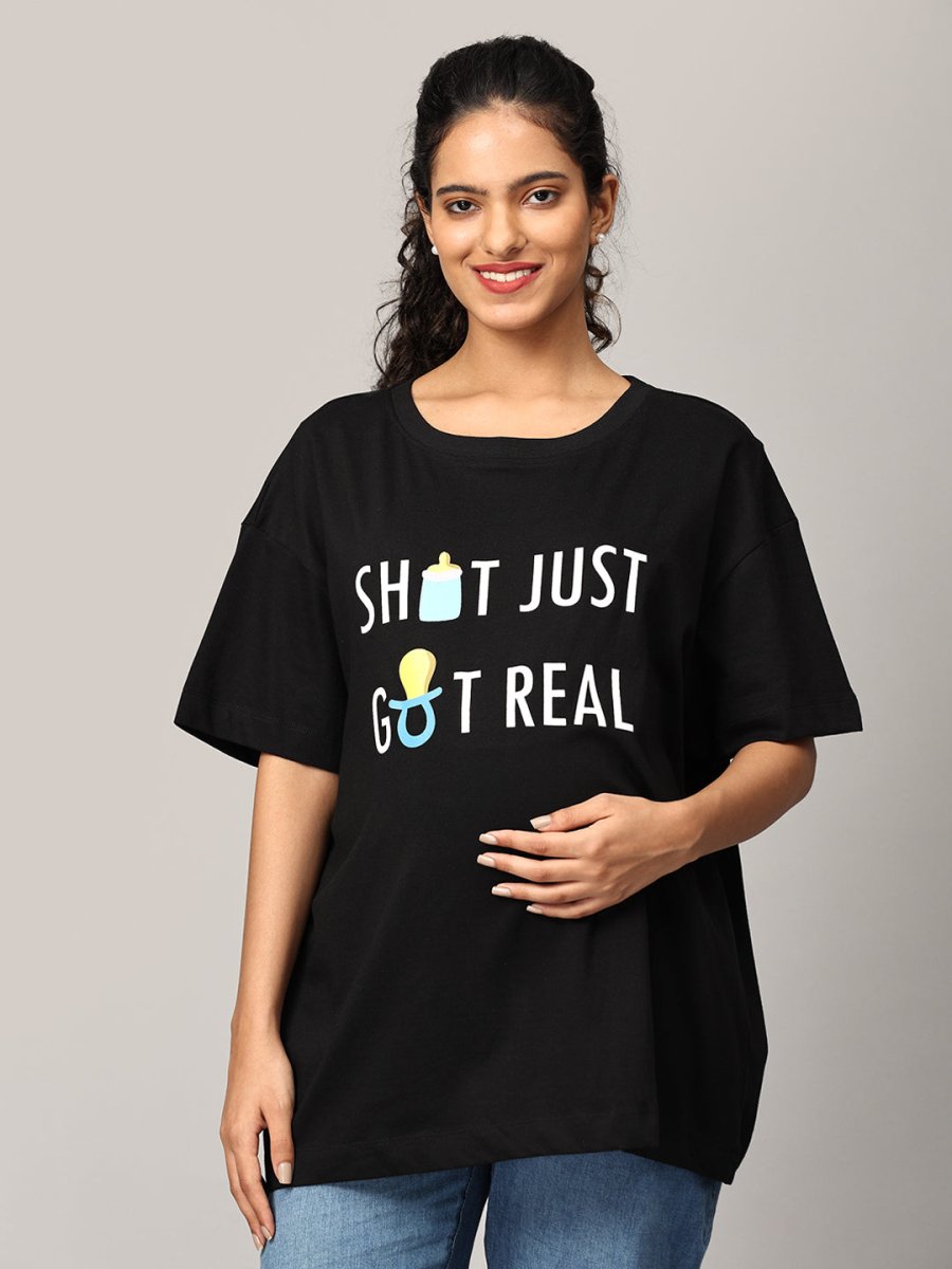 Shit Just Got Real Oversized Mumma T shirt - MAT-SC-SJGRO-S