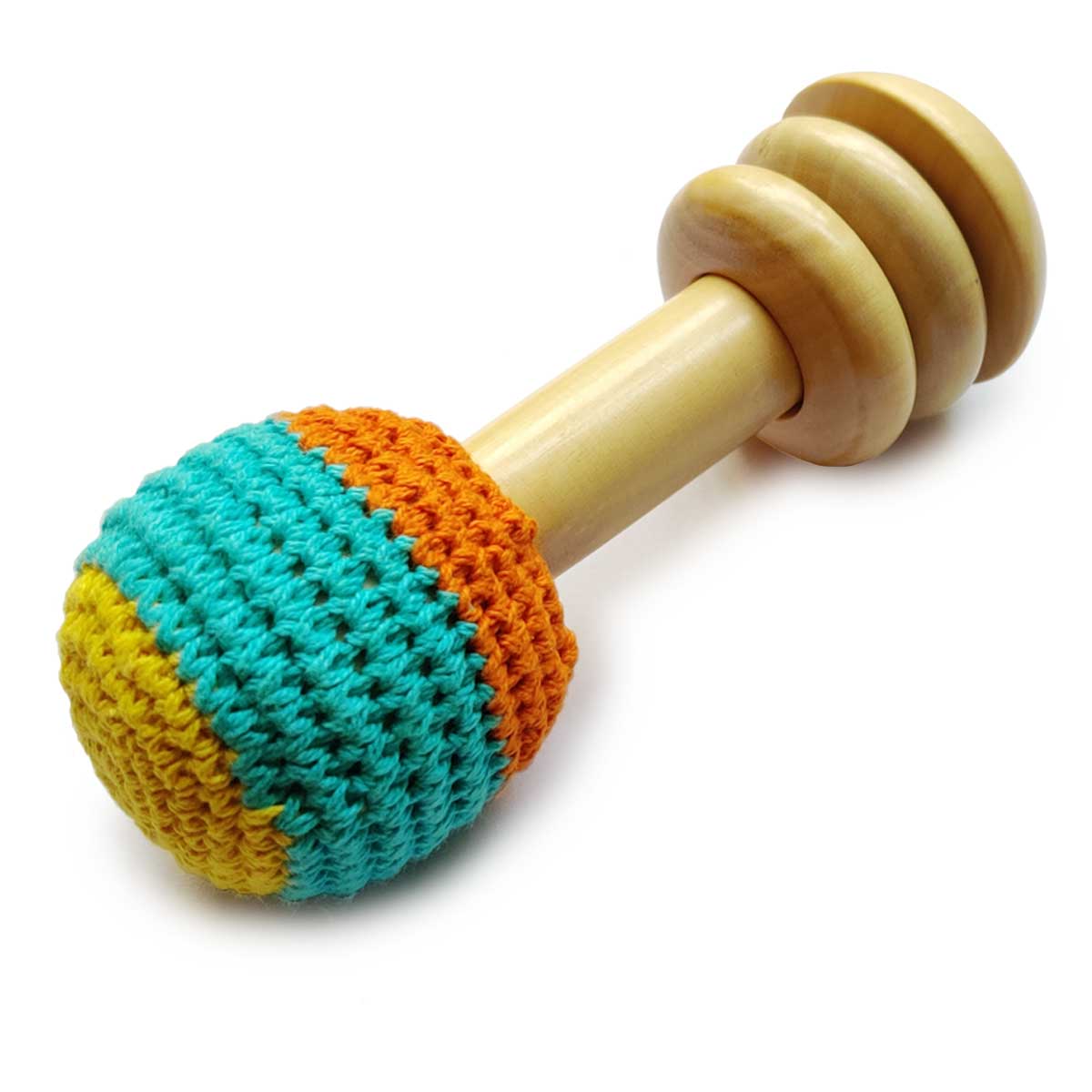 Shumee Wooden Non-Toxic Crochet Shaker Rattle Toy- ORANGE - DTM-IN-IHD-CS-W-0yr-0018