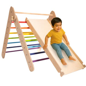 Shumee Wooden Rainbow Pikler Triangle+Slide and Climber - Puzzles & Games