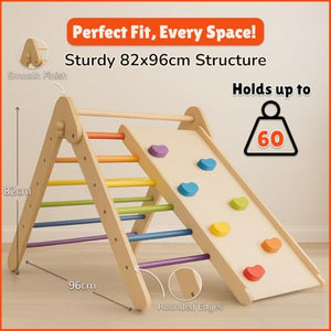 Shumee Wooden Rainbow Pikler Triangle+Slide and Climber - Puzzles & Games