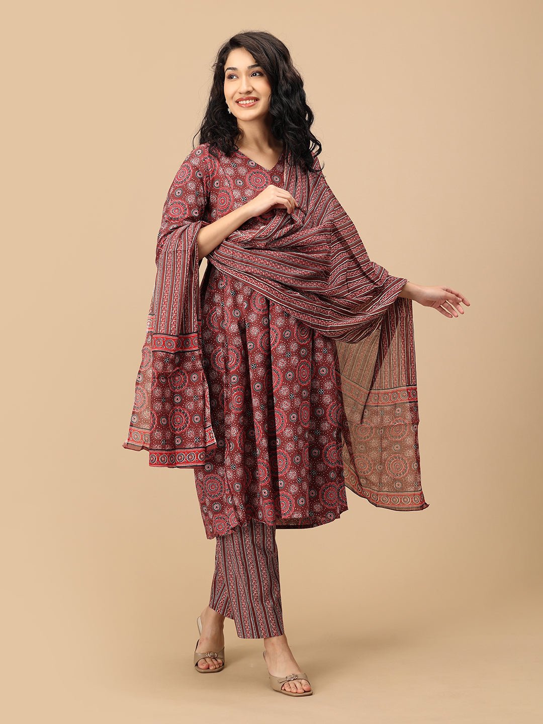 Sienna Bloom maternity striped printed pants with comfortable elastic waistband – front view.