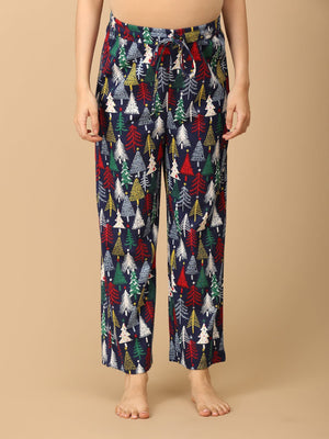 Close up of trousers of model wearing Silent Night Maternity Pajama Set from the mom store