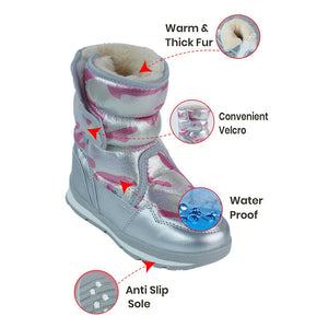 Silver & Fuchsia Pink Waterproof Winter Snow Boots for Kids for minus temperature - 25 EUR Winter Wear
