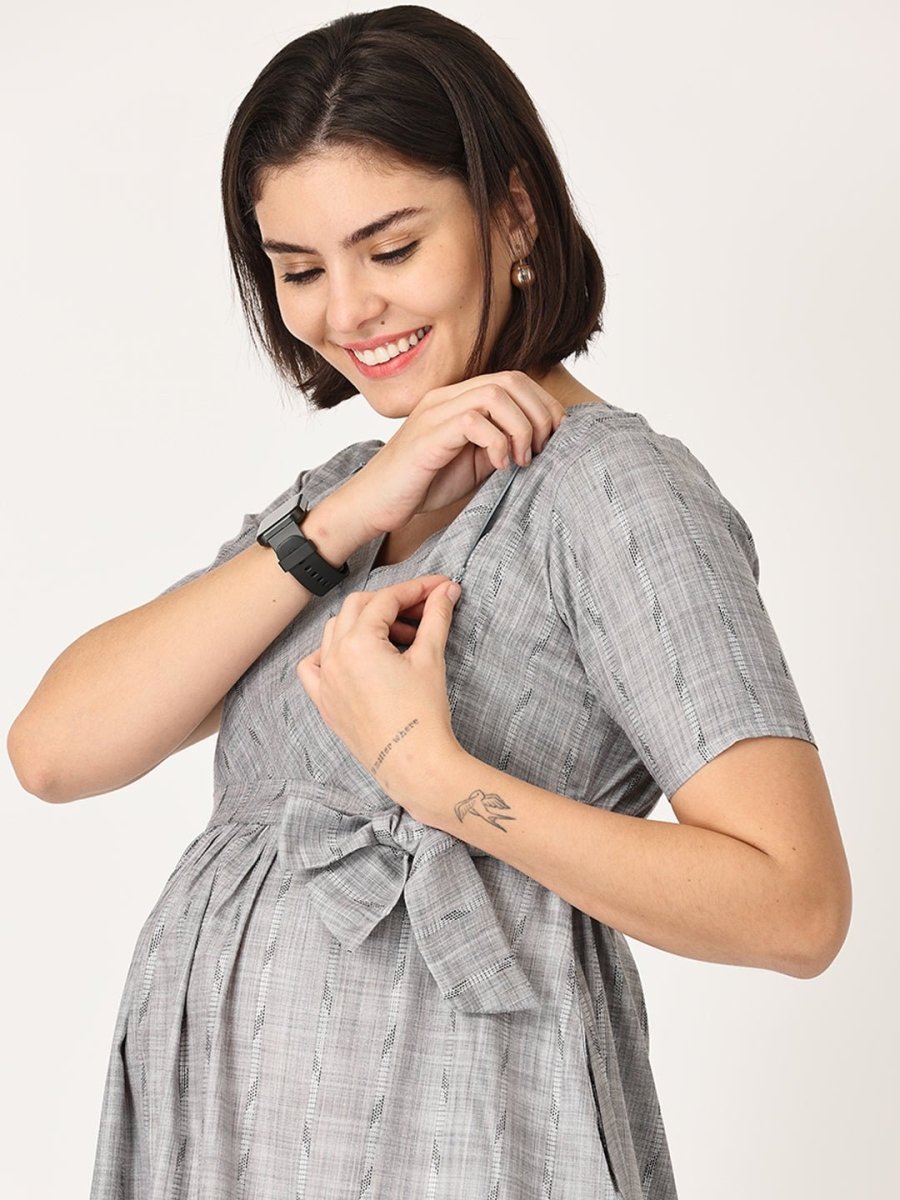 Silver Storm Shimmer Maternity Kurti Dress With Nursing - MEW-SLSTK-S
