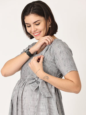 Silver Storm Shimmer Maternity Kurti Dress With Nursing - MEW-SLSTK-S