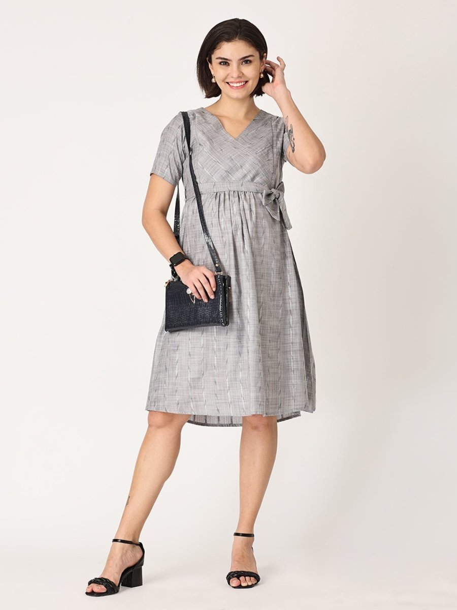 Silver Storm Shimmer Maternity Kurti Dress With Nursing - MEW-SLSTK-S