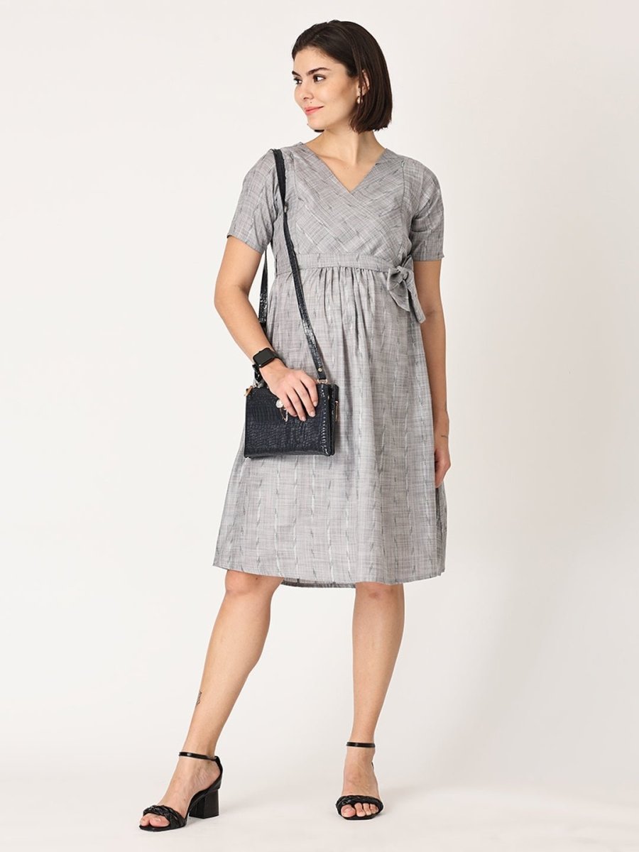 Silver Storm Shimmer Maternity Kurti Dress With Nursing - MEW-SLSTK-S