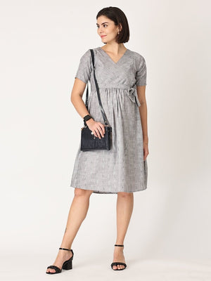Silver Storm Shimmer Maternity Kurti Dress With Nursing - MEW-SLSTK-S