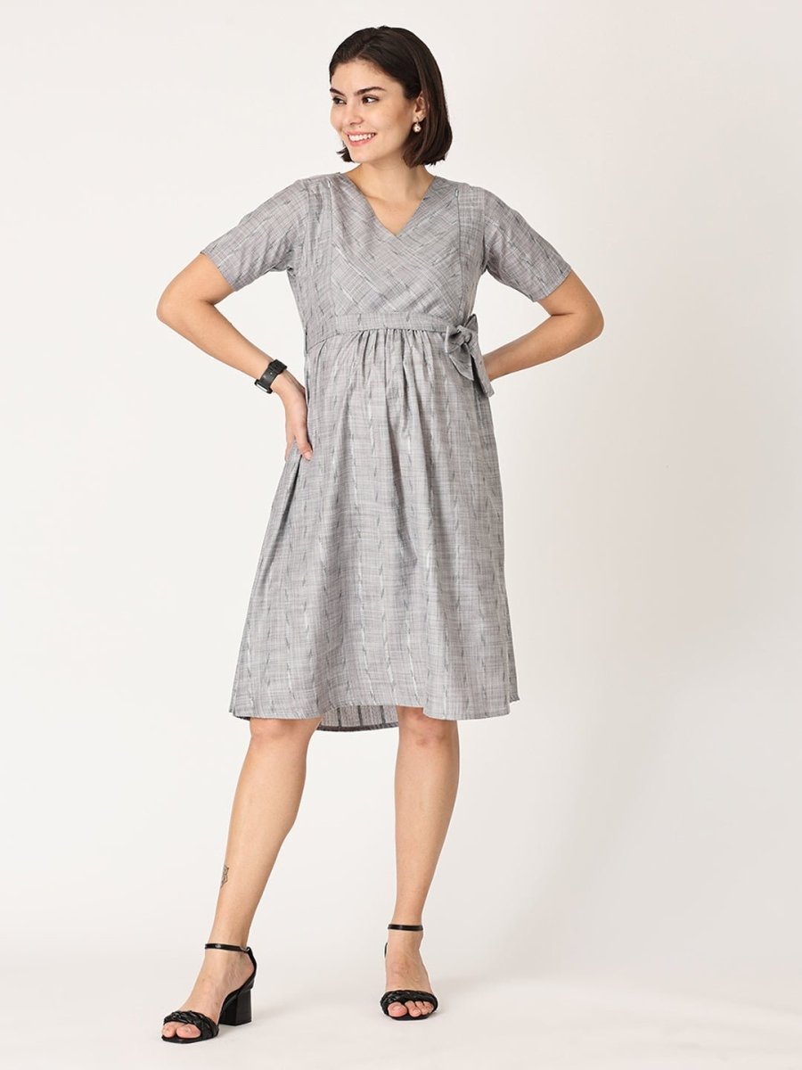 Silver Storm Shimmer Maternity Kurti Dress With Nursing - MEW-SLSTK-S