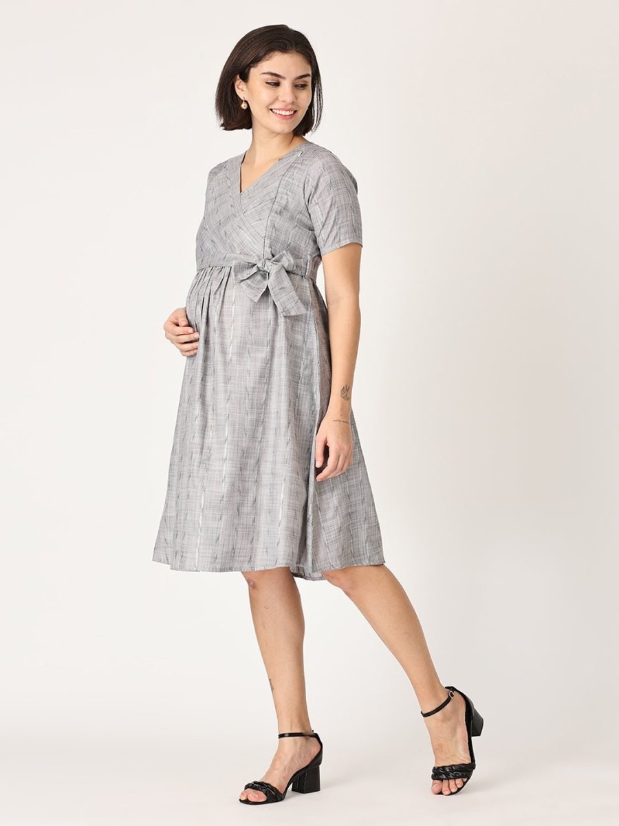 Silver Storm Shimmer Maternity Kurti Dress With Nursing - MEW-SLSTK-S