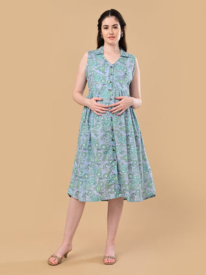 Simply Grey Maternity And Nursing Sleeveless Dress - S Maternity Casual Dress