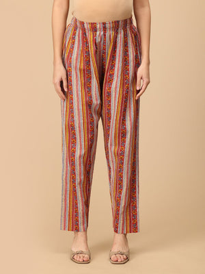 Red striped maternity pants with floral prints ‚Äì comfortable cotton pregnancy trousers